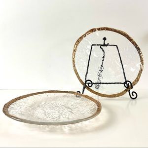 2-Vintage IVV “Glacier” Italian Textured Art Glass 10k Gold Trimmed Plates